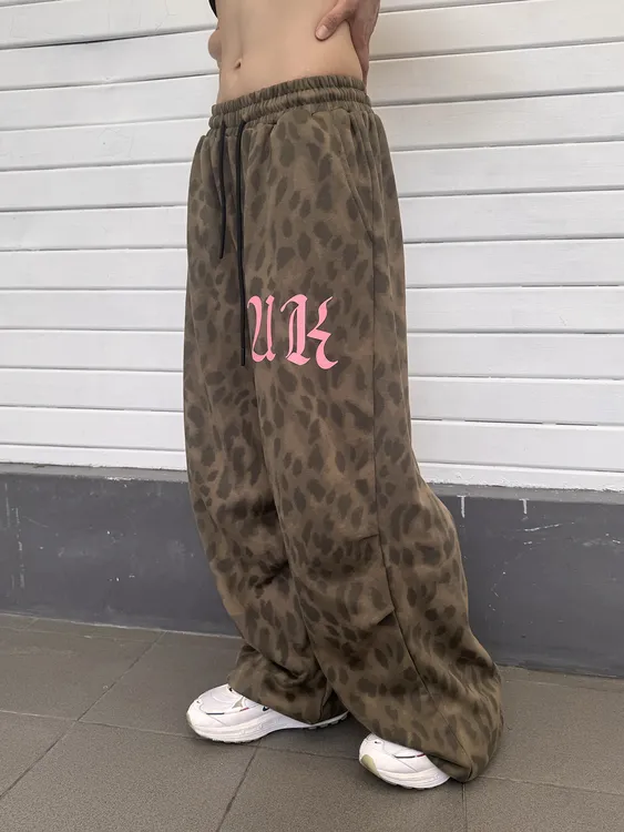 jazz爵士舞街舞豹纹印花夏季休闲裤长裤迷彩直筒阔腿裤