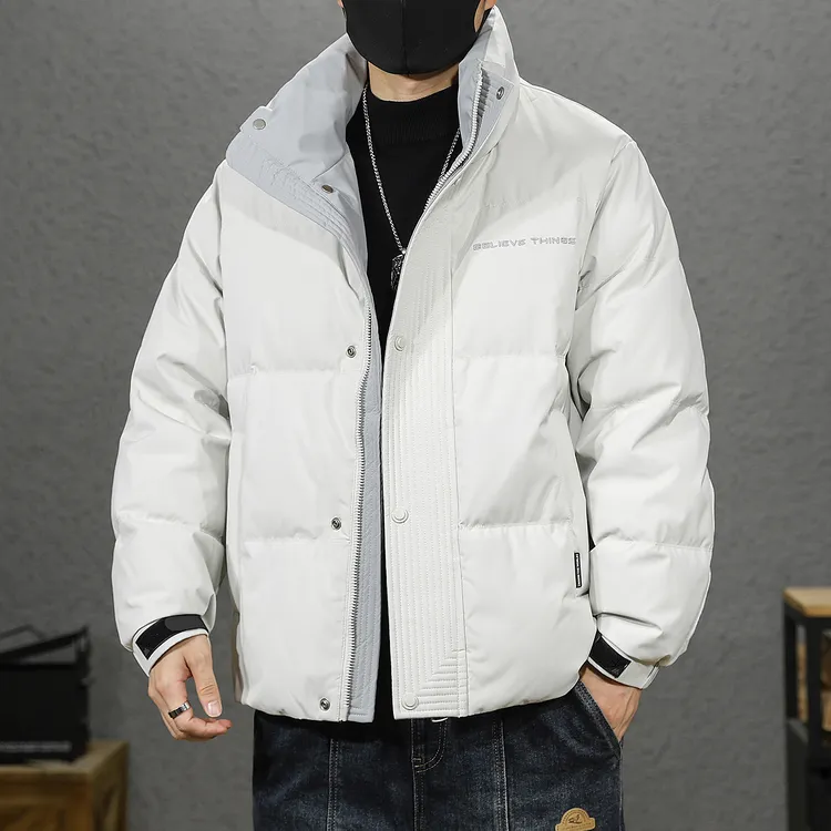 羽绒服男冬季新款美式潮牌白鸭绒立领面包服男士保暖外套情侣上衣