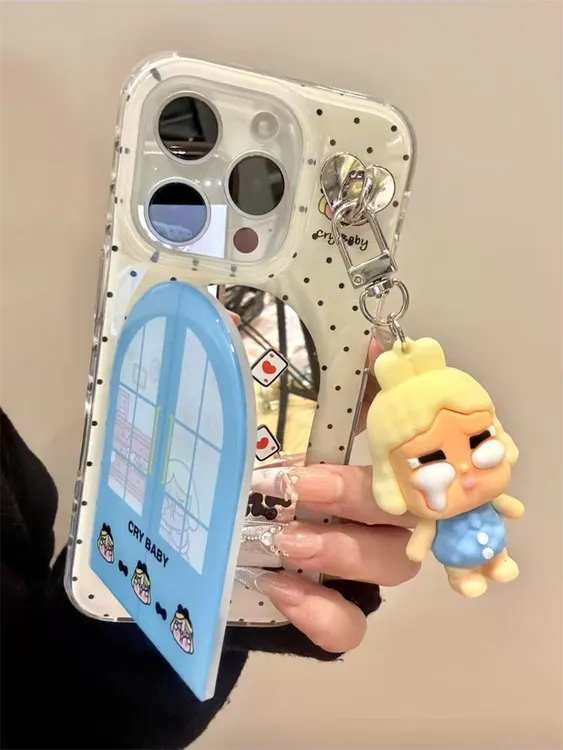 韩系ins波点哭娃窗户支架适用苹果16Pro手机壳vivo华为oppo小米15