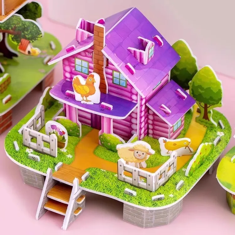 【12套不重复】拼图3D立体房子儿童益智玩具拼趣味手工小屋老鼠夹