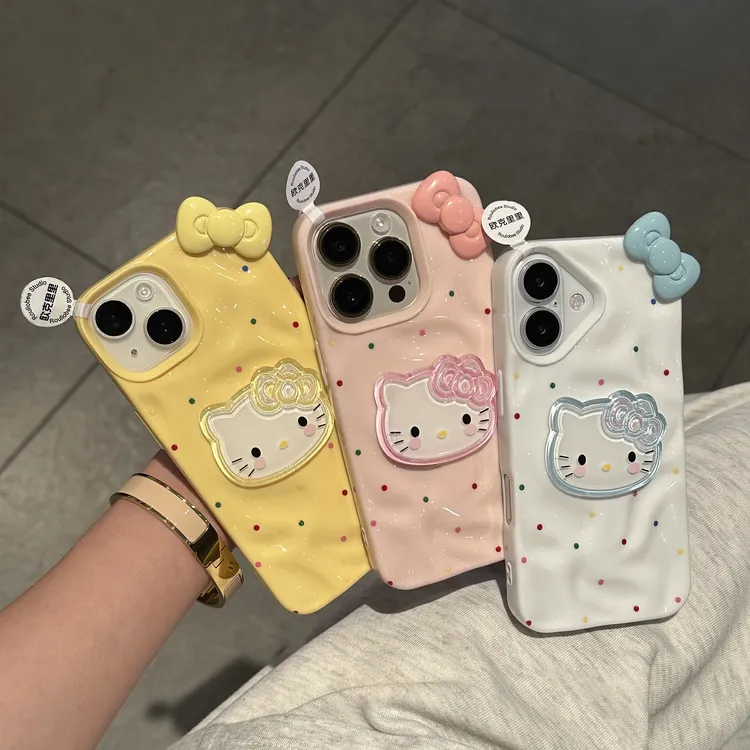 欧克里里彩色凯蒂蝴蝶结适用苹果16Promax手机壳15/14褶皱13/1211