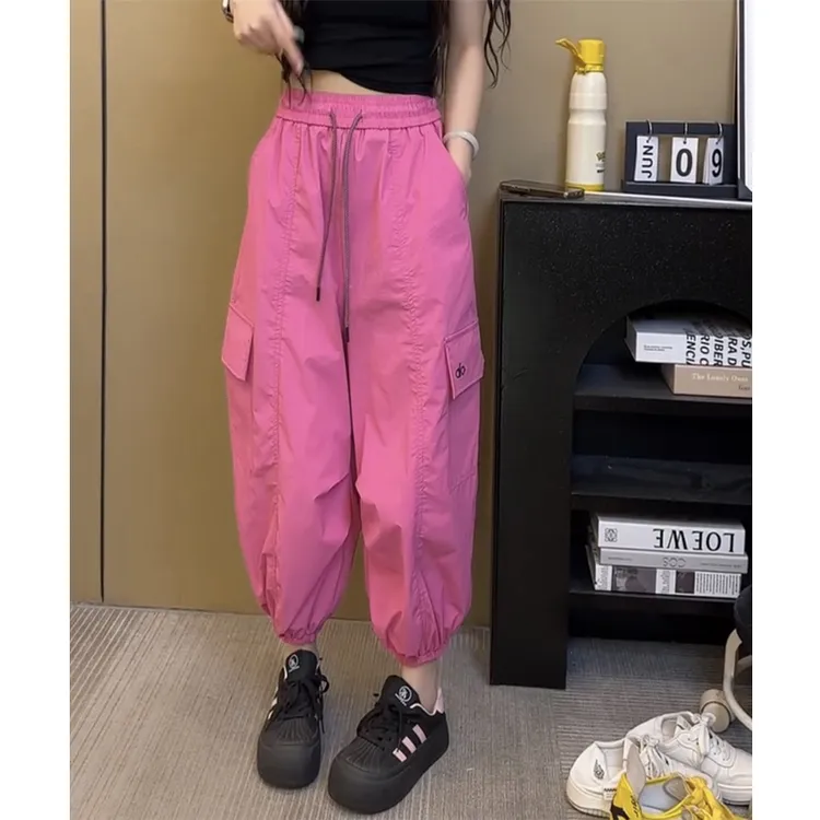 萱贝纯韩版百搭时尚工装裤女秋季薄款休闲速干裤九分洋气束脚裤子