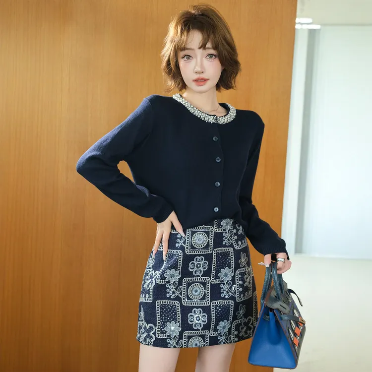 MIUCO简约设计重工钉珠百搭针织开衫法式慵懒气质氛围感漂亮上衣