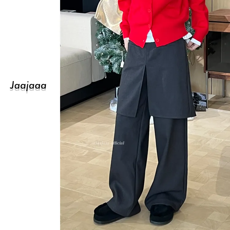 Jaajaaa青松落月  百搭小众设计简约直筒裤老钱风屁连西装裤/IXFE