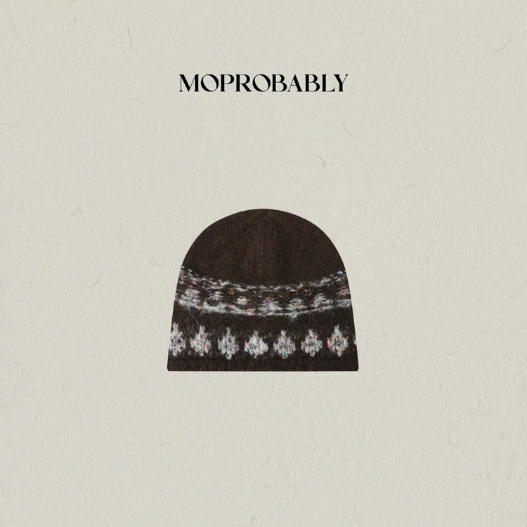 Moprobably李予诺 费尔岛风羊毛混纺撞色提花针织帽L5440006