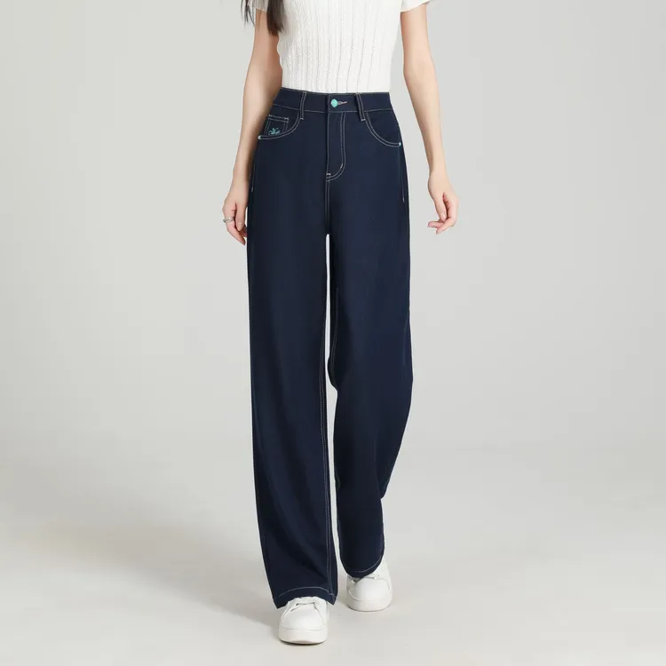 【花宁娜】沐风 . 蓝色薄款宽松裤子常规无弹力百搭时尚女直筒牛仔