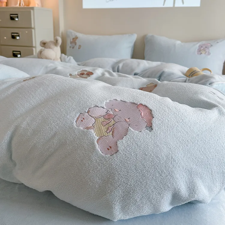【千色屋】ins秋冬少女心a类软糯亲肤加厚牛奶绒四件套加绒被套床品