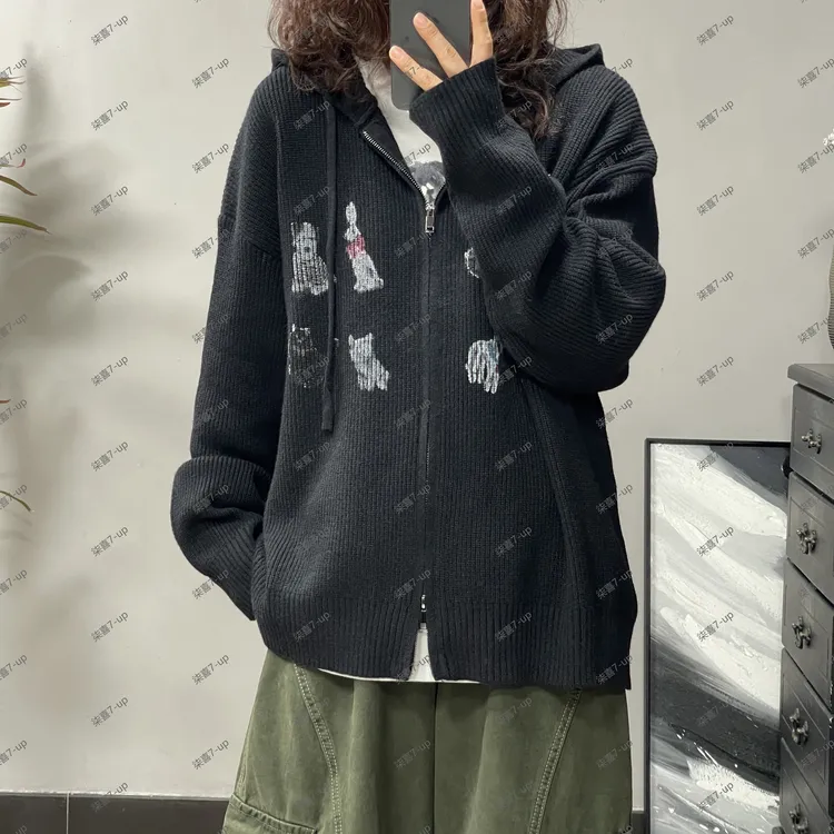 50639冬季开衫毛衣休闲百搭连帽宽松复古韩版秋冬潮流慵懒风长袖.