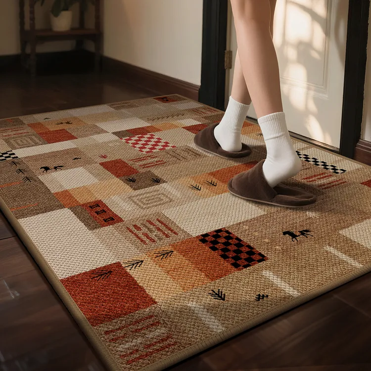 欧派地垫美拉德棕复古轻奢颗粒绒地垫入户门玄关地毯防滑蹭土脚垫