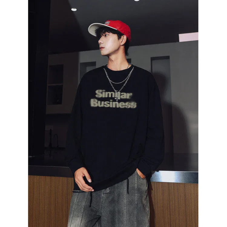 美式ootd潮男穿搭项链卫衣春秋新款400g重磅破洞T恤长袖情侣内搭