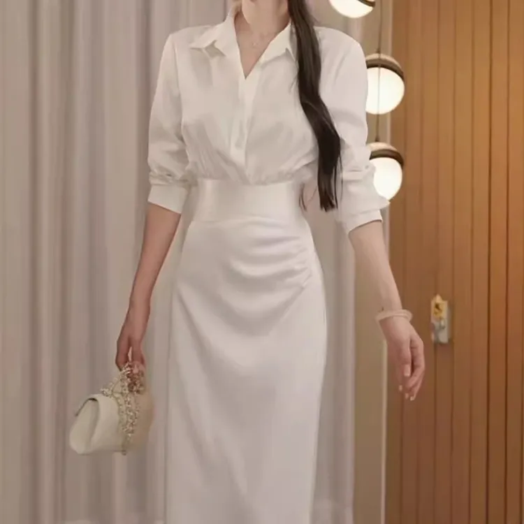 DouKox轻奢2025新款秋季修身松紧腰上衣+气质包臀褶皱显瘦收