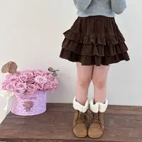 【秋季新品】女童洋气垂感花边蛋糕裙质感棉坑条百褶半身短裙25G041