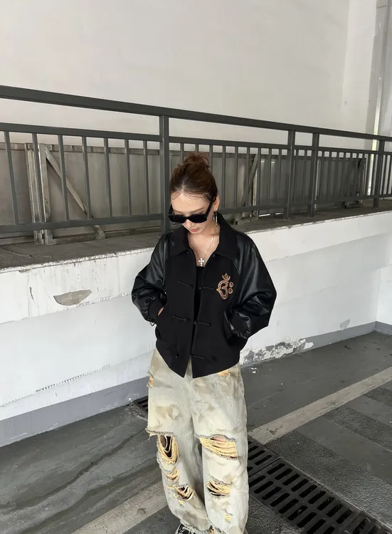 雍·彰 拽姐citywalk 夹棉酷拽街头秋冬拼接棒球外套