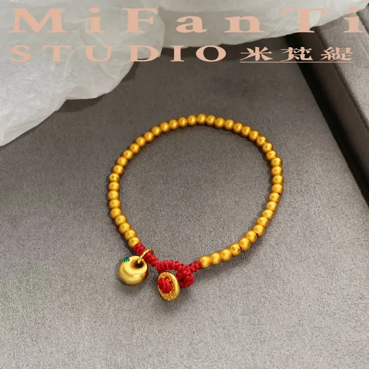 铜合金布艺手链 新中式小胖福红绳手饰品 A2-005 长约18cm