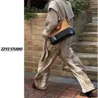 【ZZYZ】“豹走都市”复古水洗豹纹牛仔裤新款百搭做旧宽松阔腿休闲裤
