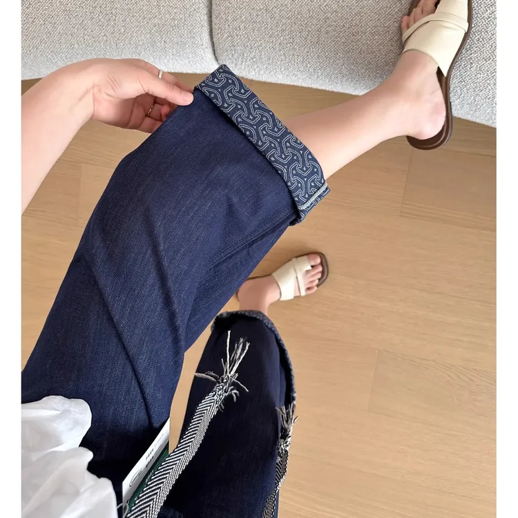 编织腰带九分直筒牛仔裤女2025夏季新款复古蓝宽松显瘦高腰阔腿裤