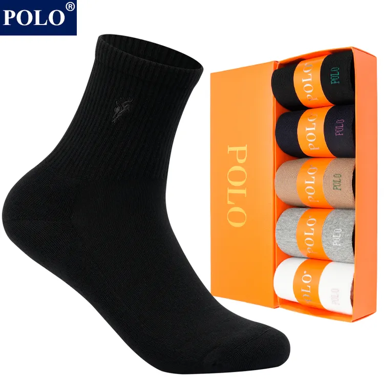 POLO女士袜子纯棉中筒袜秋冬款纯色休闲百搭防臭吸汗不褪色棉袜