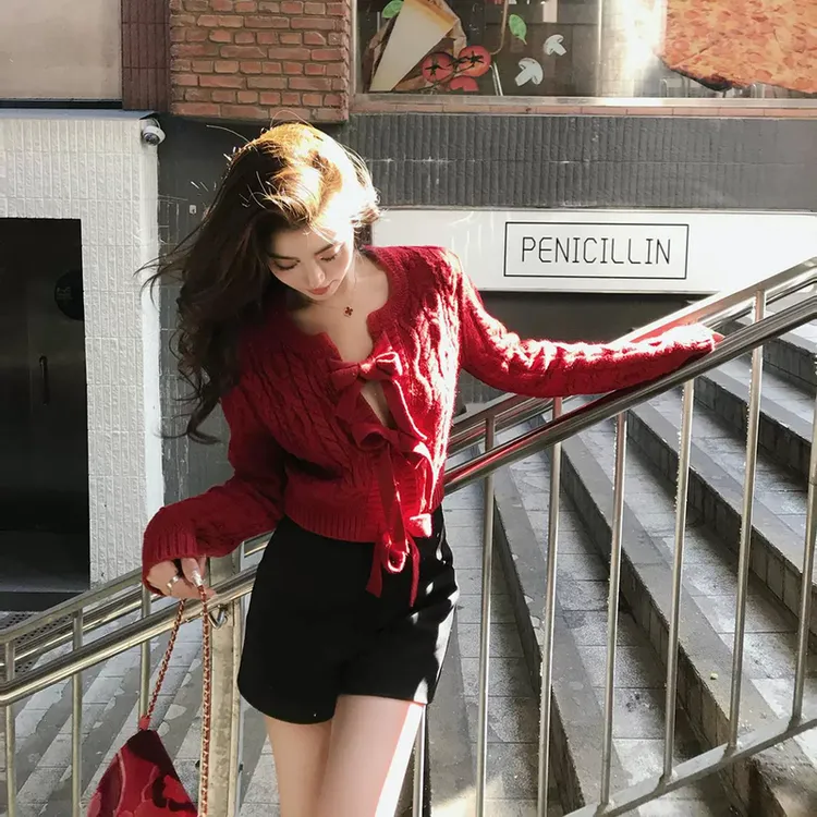 【LILYLIKES】乖嗲香甜草莓味 元气大小姐蝴蝶结系带开衫