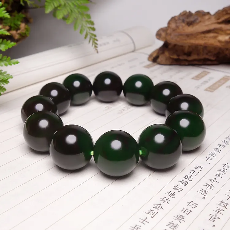 【玉人生珠宝】官方正品和田玉俄碧7号菠菜绿红皮料约20mm手串手链
