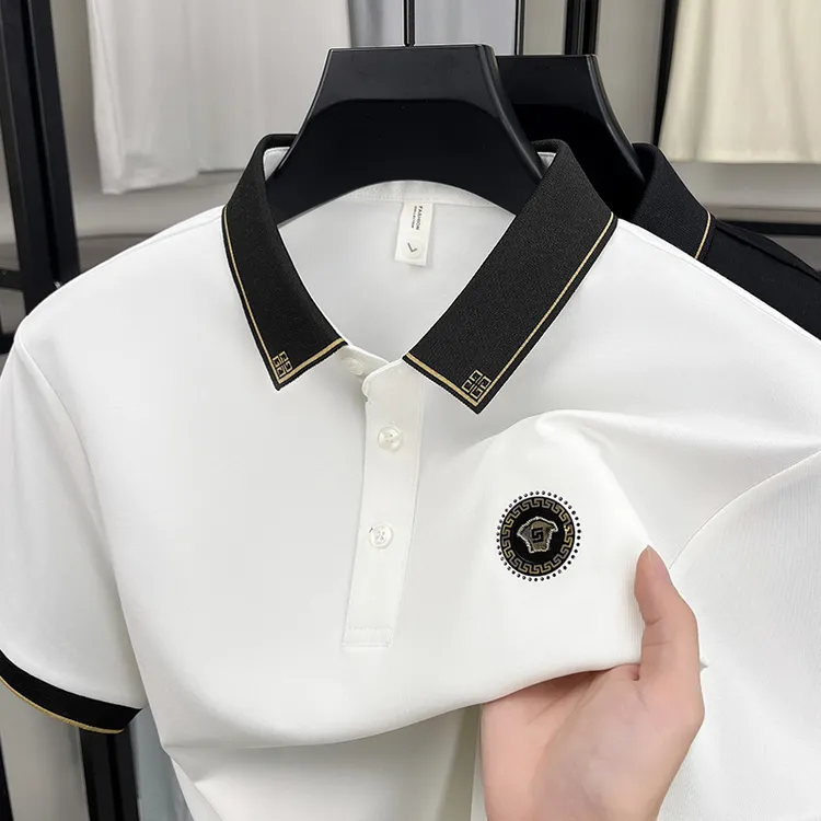 男士2025夏季新款潮流时尚纯色百搭POLO衫宽松休闲舒适翻领T恤男