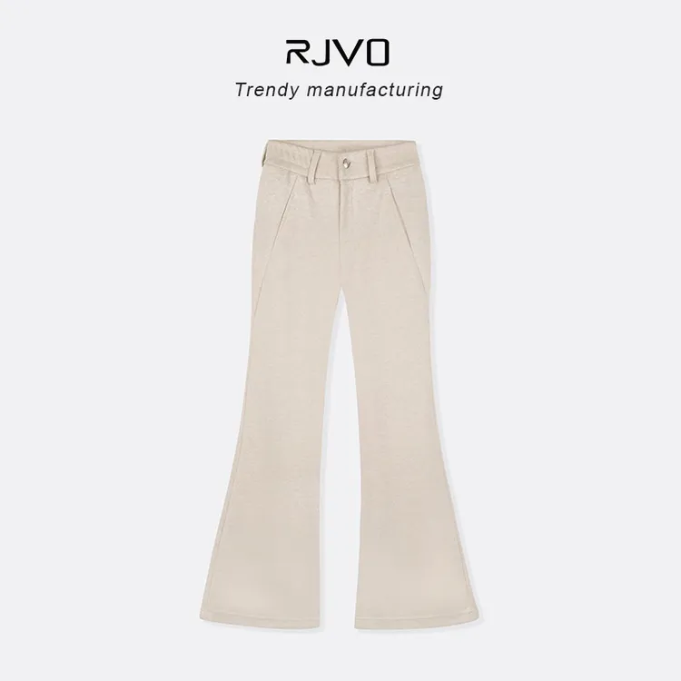 RJVO秋冬新款微喇高腰针织休闲裤女提臀修身微喇裤垂感百搭长裤