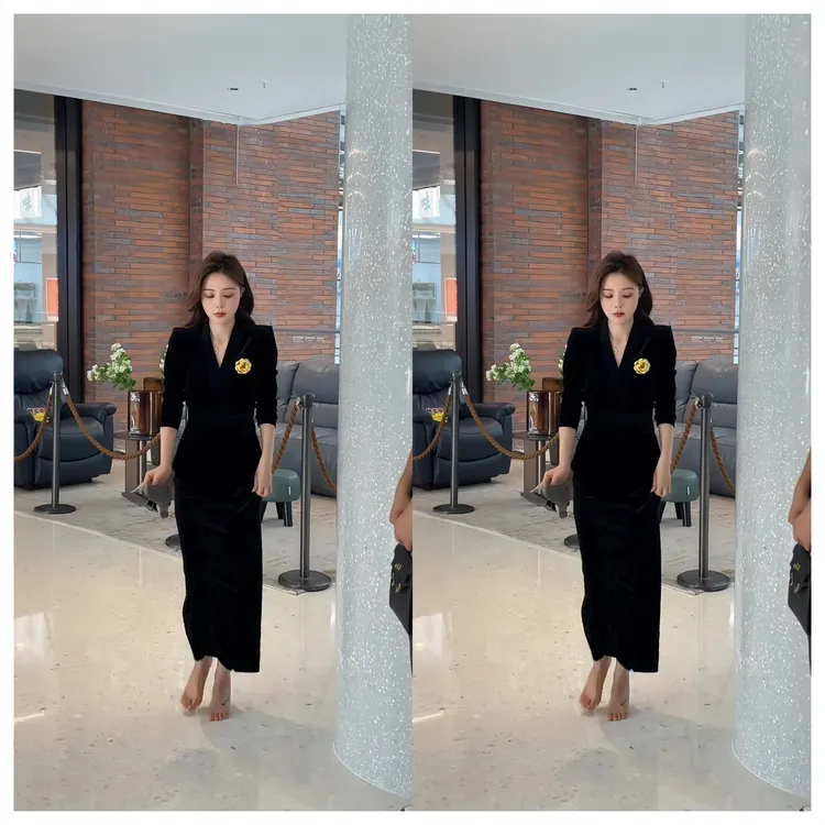 新款时尚套装气质丝绒V领荷叶边上衣半身裙高档两件套9921