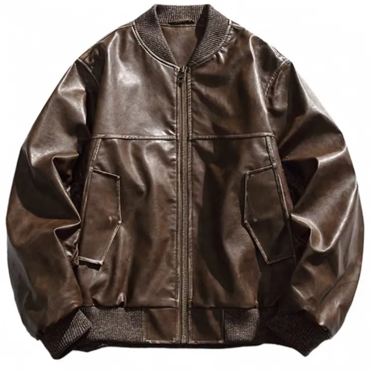 做旧水洗色复古美式飞行服皮衣夹克6607