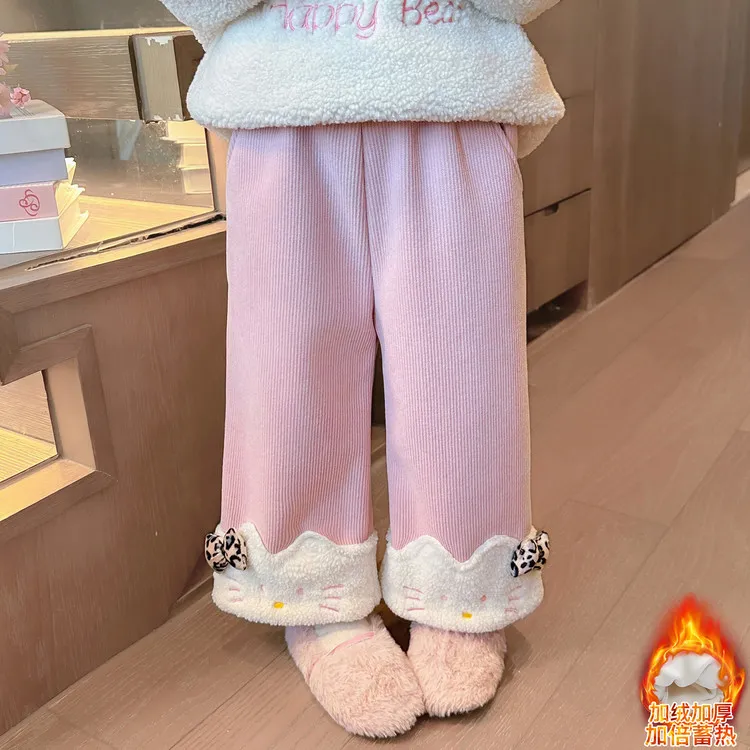 女童冬季加绒裤子儿童2025新款洋气加厚休闲裤女宝宝冬款直筒裤潮