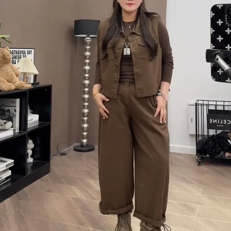 大码女装早秋新款韩版高级感两件套（马甲+裤子）