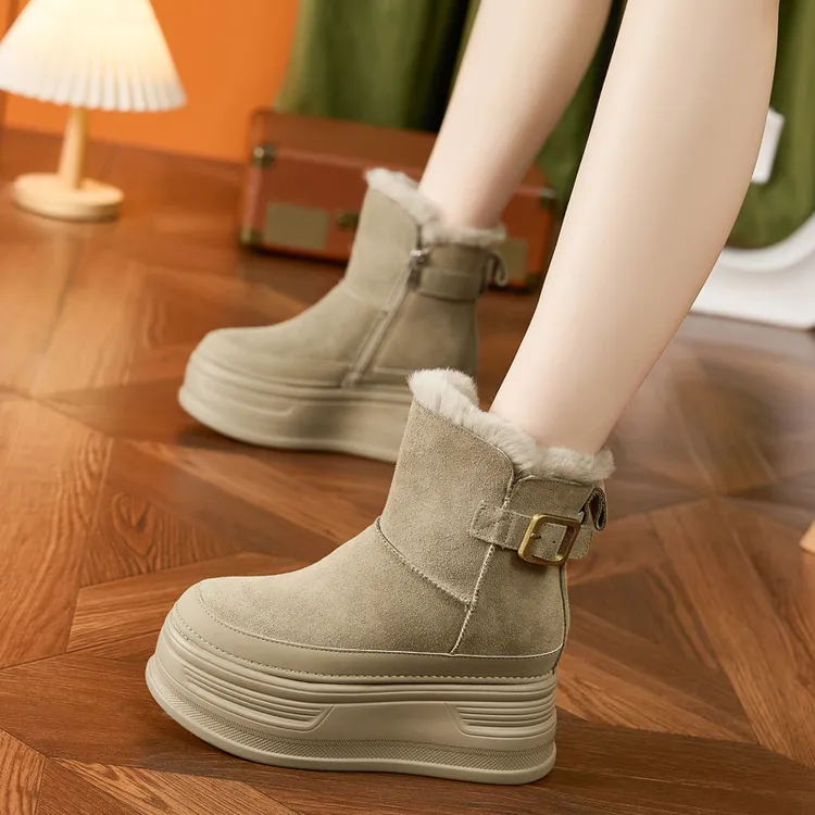 内增高雪地靴女加绒加厚保暖棉鞋松糕厚底短靴小个子韩版百搭棉靴
