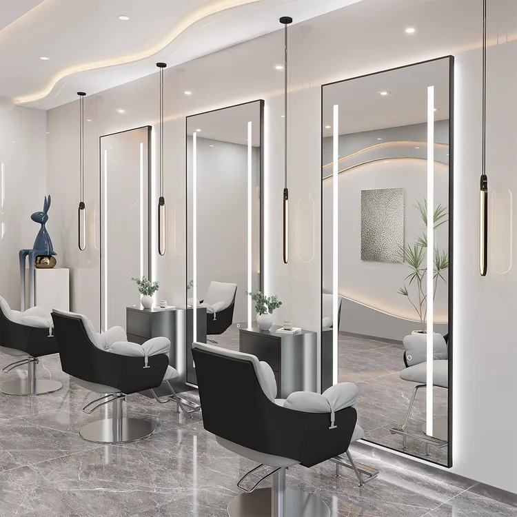 理发店专用带灯单面美发镜台落地式可挂墙简约设计