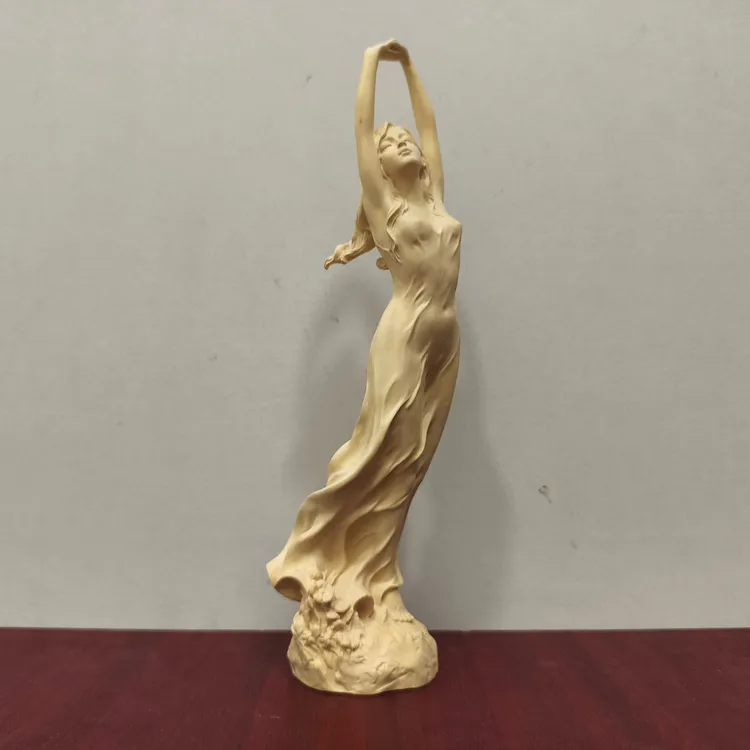 黄杨木雕刻初春少女创意美女人物手把件家居客厅桌面摆件装饰工艺