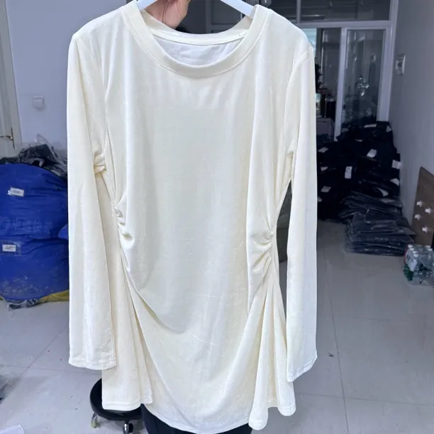 金丝绒中长款捏褶打底8319