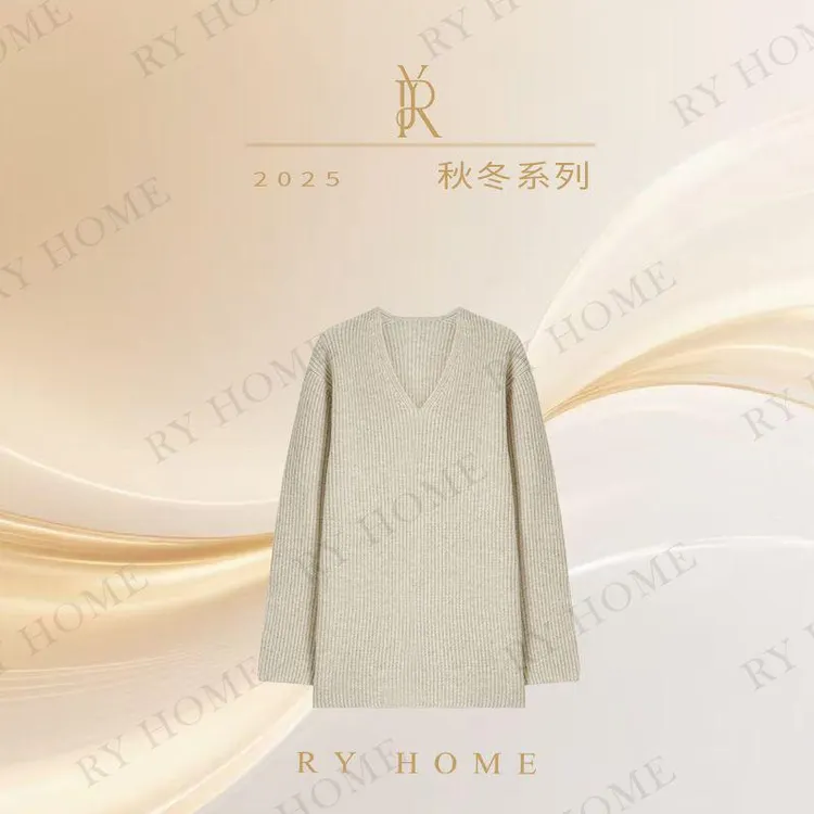 【容雨RYHOME】羊毛混纺复古宽松慵懒风V领毛衣253M3134