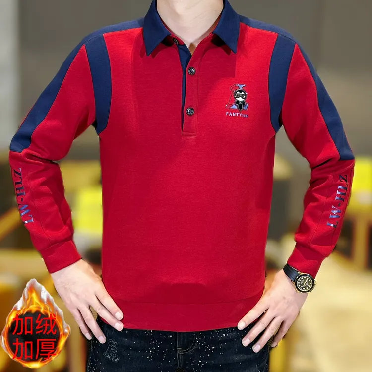 2025秋冬新款小佛爷男士时尚百搭撞色拼接翻领长袖加绒加厚卫衣