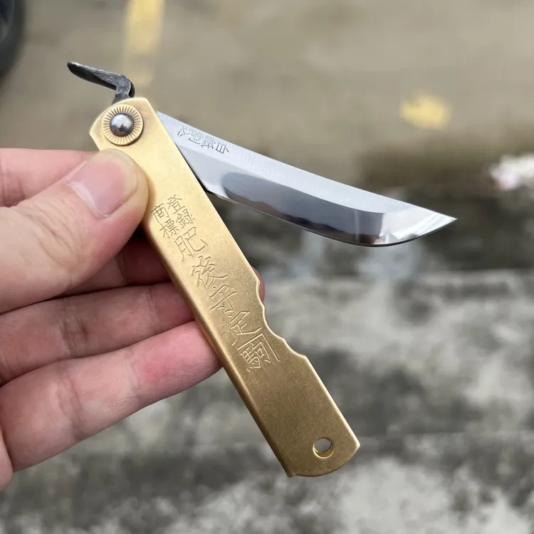 肥后守小刀/剑形/光系本霞研/黄铜柄通体夹白纸钢（日本制造）