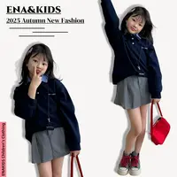 ENA恩娜kids【首尔周刊】女童韩系格子衬衫休闲翻领卫衣短裙套装