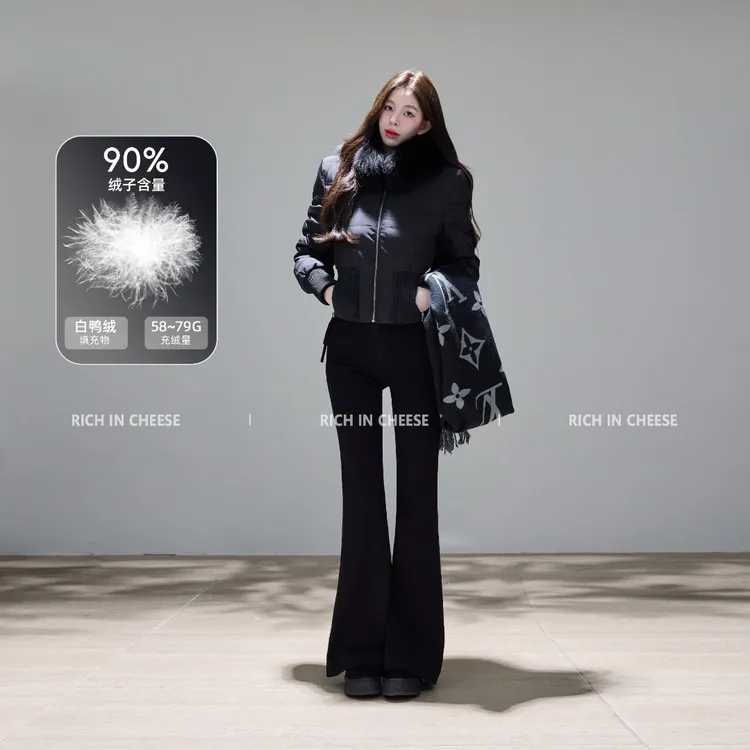 舒胡蕾 韩女小蛮腰 90白鸭绒狐狸毛皮毛领冬季含口袋羽绒服外套