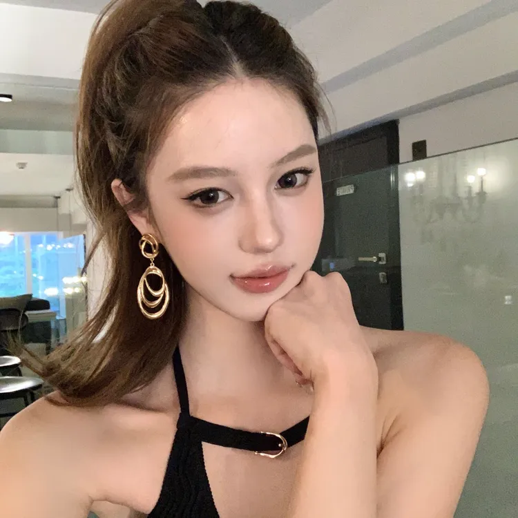 合金耳饰 古早思绪 夸张金色多层圈圈耳环高级感港风气质耳饰女