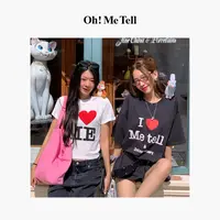 Oh！Me Tell【2周年限定 I LOVE ME】蜜桃女孩短款修身圆领短袖T恤女