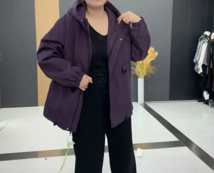 126二棉宽松连帽纯色遮肉百搭显瘦休闲冲锋衣外套上衣