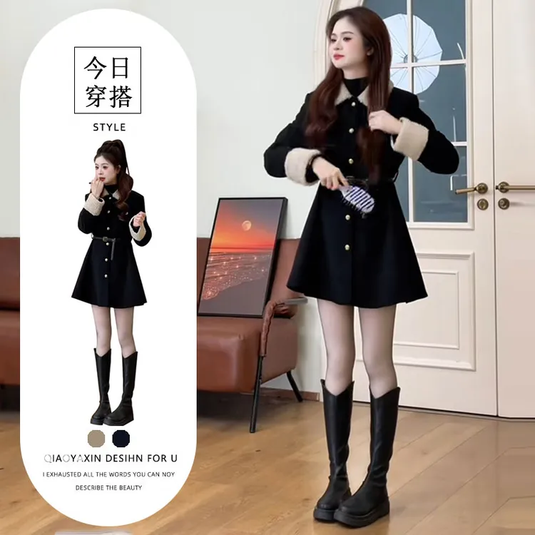高级感小众别致气质显瘦连衣裙女2025年春秋新款时髦精拼色短裙潮