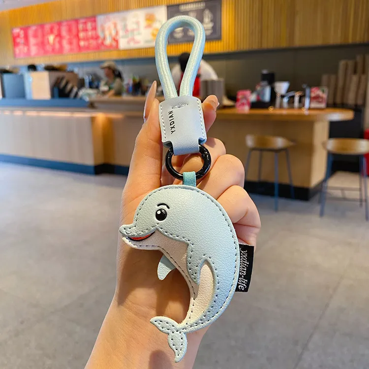 2025年新款皮质海豚钥匙扣海洋动物创意钥匙链男女书包挂饰伴手礼