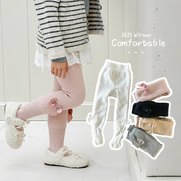 儿童连裤袜婴儿打底裤女童裤袜加绒加厚精梳棉袜子秋冬蝴蝶结宝宝