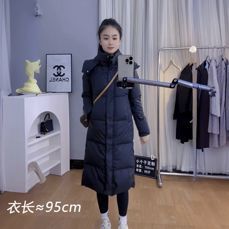 小个子中长款帽子可拆卸羽绒服加厚简约2025冬季白鸭绒外套