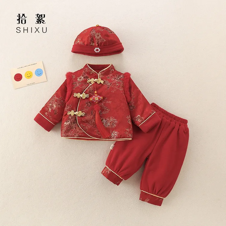 婴儿衣服秋冬装中国风汉服抓周岁礼服夹棉套装女宝宝公主加绒哈衣