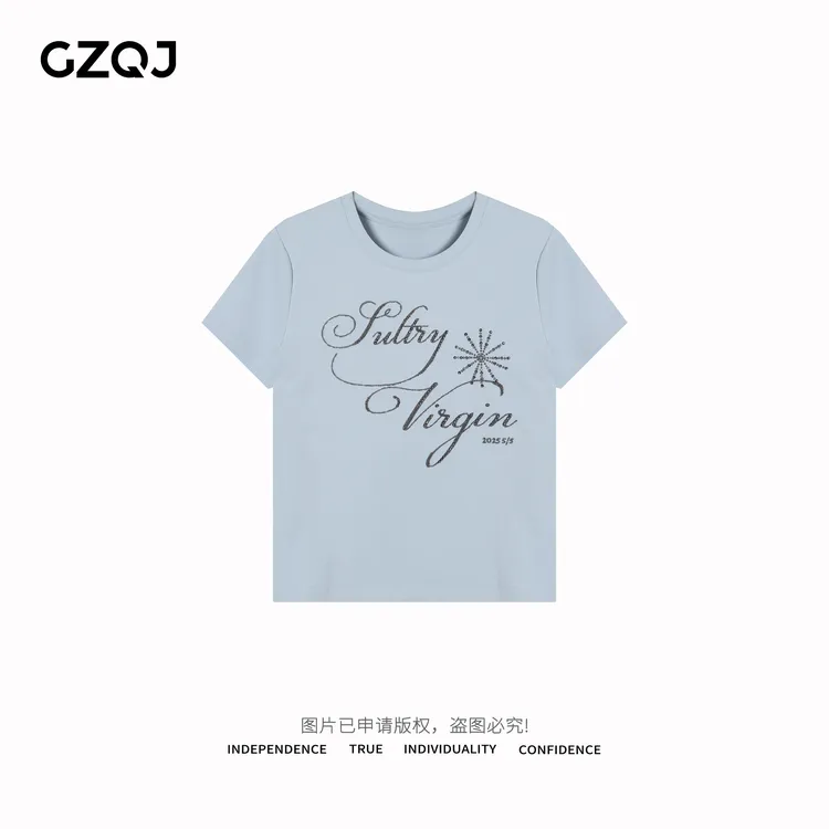 广州琴姐【天真无邪】春季新款时尚圆领字母短袖T恤女夏季上衣22032