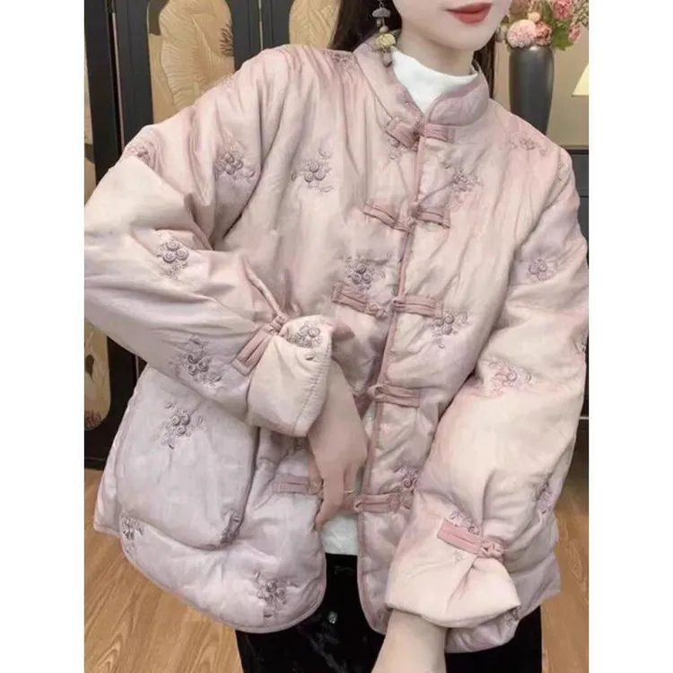 【桃漫】气质棉衣外套女新中式手工盘扣高级冬夹棉加厚保暖冬季