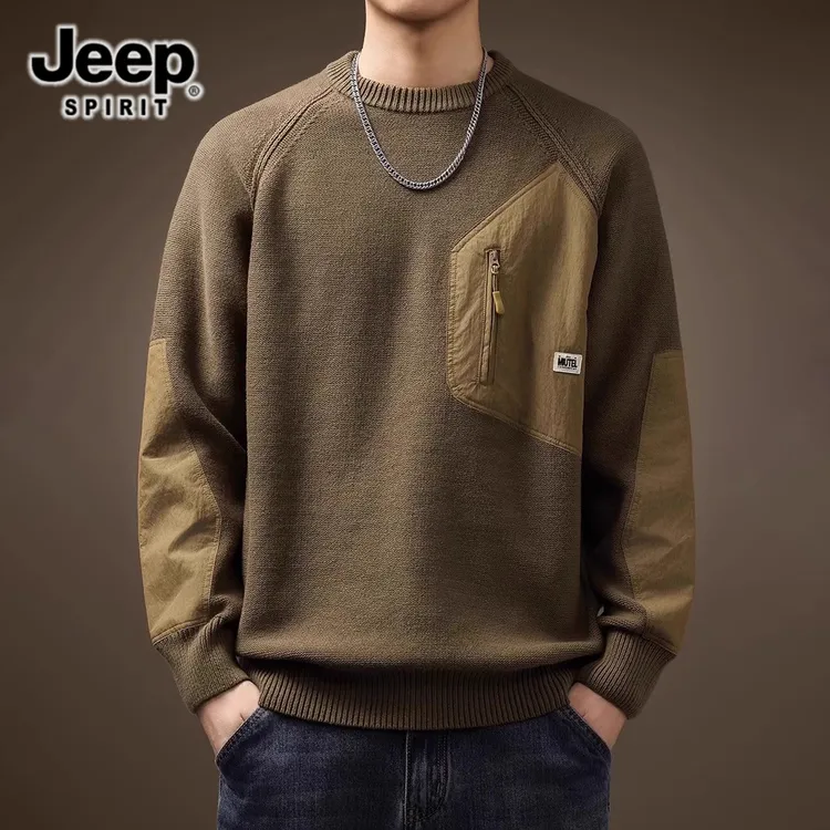 吉普重磅复古美式高端毛衣男士2025冬季潮牌新款加厚宽松针织衫男