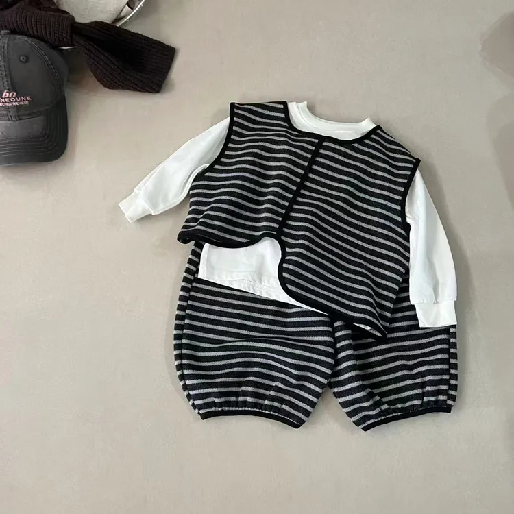 韩系潮牌三件套2025新款秋季男女童宽松上衣